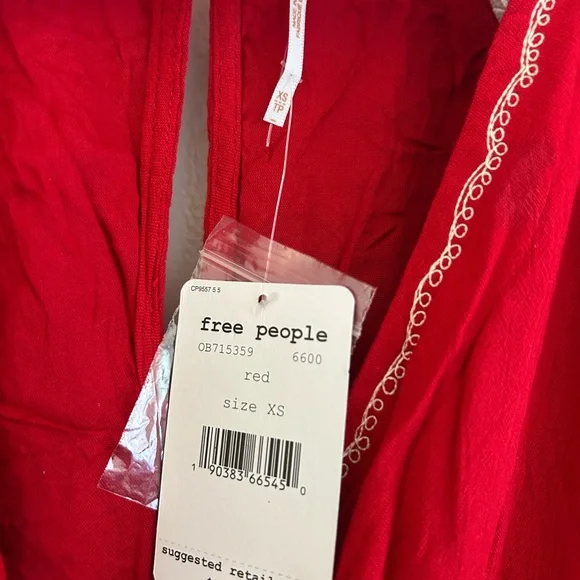 Free People Red and White Polka Dot Jumpsuit V-Neck Wide-Leg - Picture 3 of 3